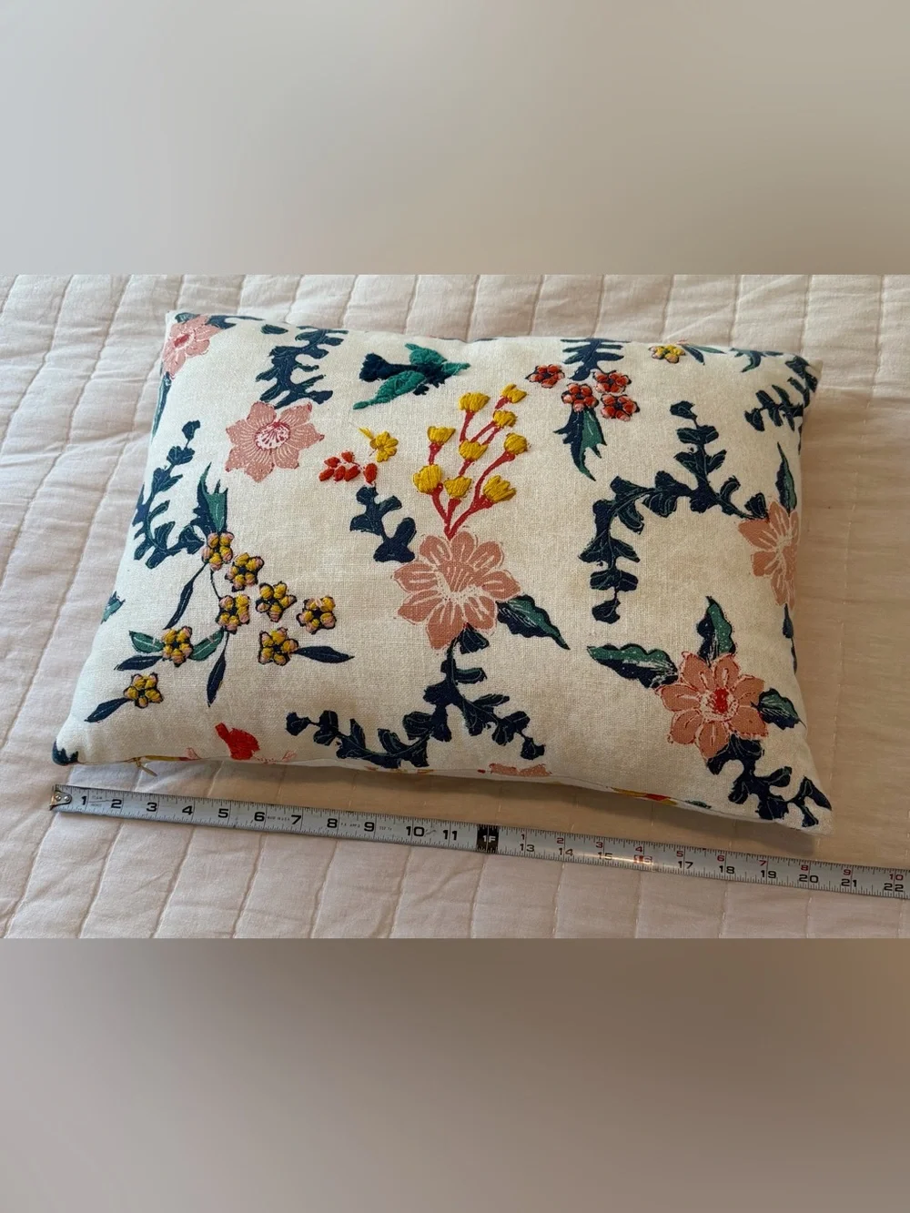 Anthropologie Mirelle Hand-Embroidered Cotton Pillow